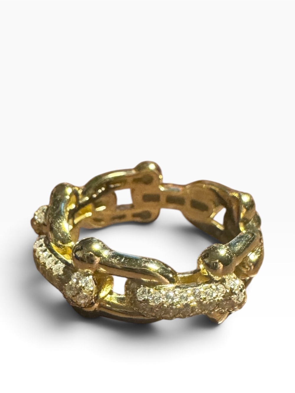 Moissanites Gold Pavé Link Band Ring - size 6 Women Jewelry